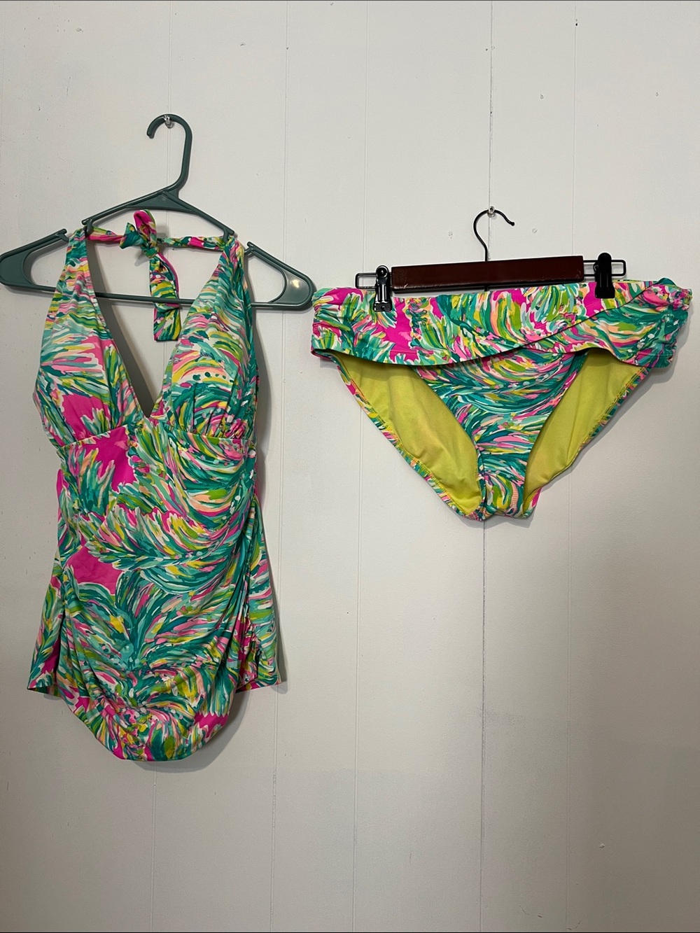 Lilly Pulitzer Pink, Green & Yellow Tropical Tankini Set